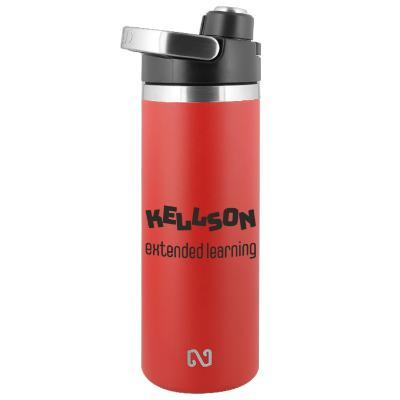 Stainless blue water bottle with custom logo in 18 oz.