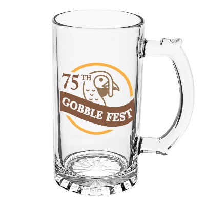 Clear beer stein with full color logo.