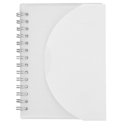 White notebook with fold over closure.