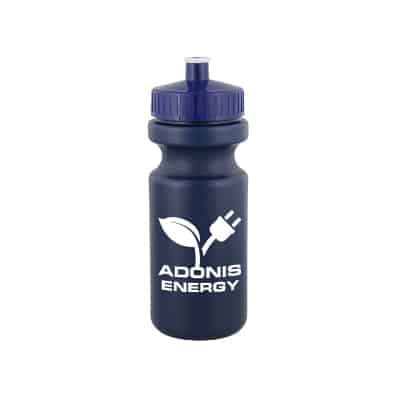 Plastic Eco Cycle Blue water bottle with push pull lid and custom logo in 22 ounces.