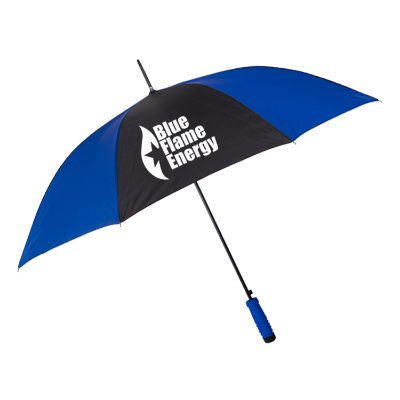 Personalized royal blue with black 46 inch comfort grip umbrella.