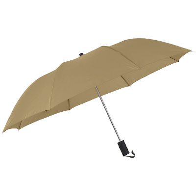 Khaki 44 inch folding automatic umbrella with wrist strap .