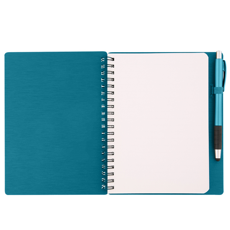 Brushed textured notebook with matching pen.