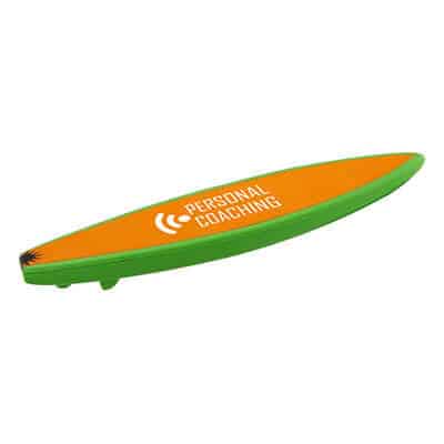 Foam surfboard stress reliever with a custom imprinted logo.