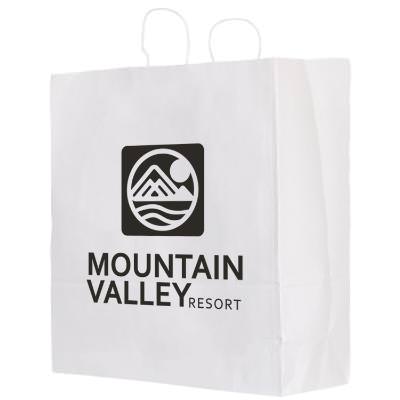 White paper bag with custom logo.