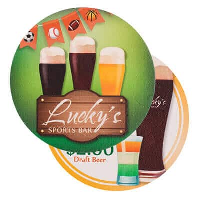 High quantity pulpboard round promotional coaster.