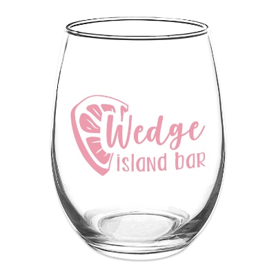 Clear wine glass with custom logo.