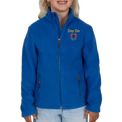Embroidered customized blue youth jacket.