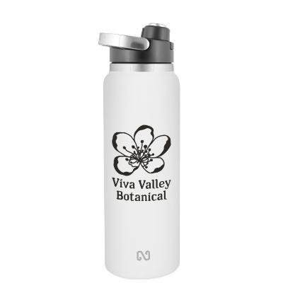 Stainless white sports bottle with custom imprint in 40 oz.