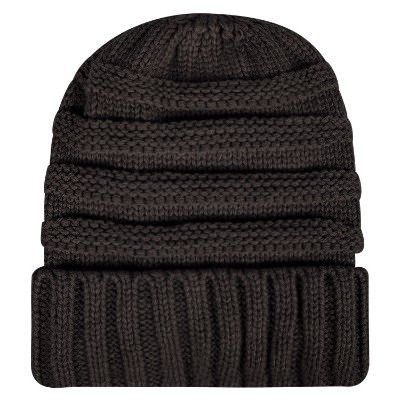 Blank knit beanie in black.