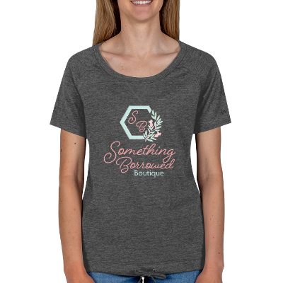 Dark graphite custom womens short sleeve t-shirt with full color logo.