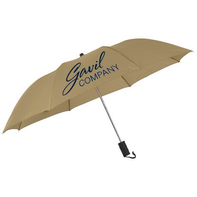 Customized khaki 44 inch folding automatic umbrella with wrist strap .