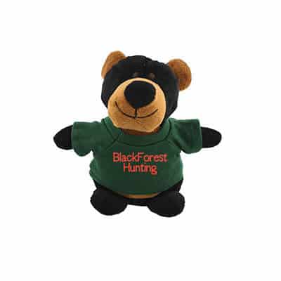 Plush and cotton forest green bean bag buddy black bear with imprint.
