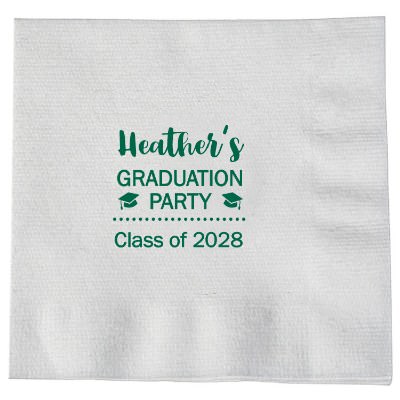 Heavyweight single ply tissue linen-like white dinner napkins with customized imprint.