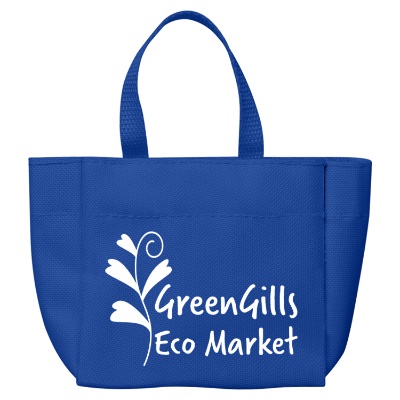 Royal blue polyester custom sprout tote bag.