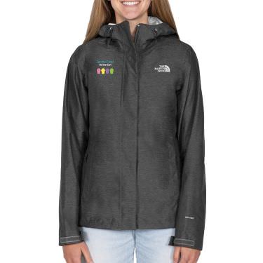 Embroidered personalized gray ladies rain jacket.