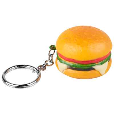 Blank cheeseburger stress ball keychain available in bulk.