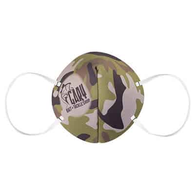 Foam camo face mask with full-color imprint.