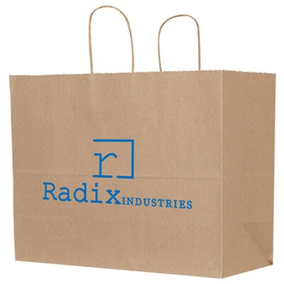 Paper kraft eco recyclable bag with custom imprint.