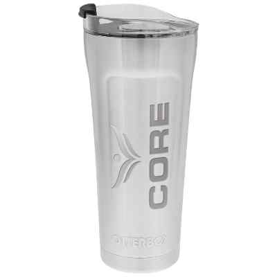 Stainless steel silver tumbler with custom engraved print in 16 ounces.