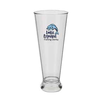 Acrylic clear beer glass with custom full-color logo in 16 ounces.