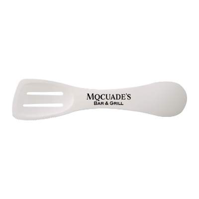 White 4-in-1 kitchen tool with personalized logo.