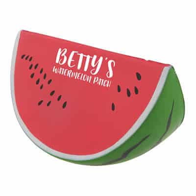 Foam watermelon slice stress reliever with a custom imprinted logo.