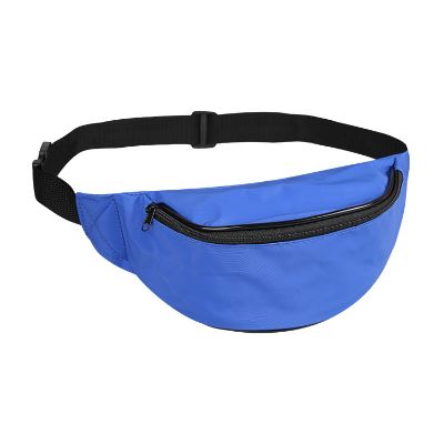 Blank royal blue fanny pack with a zippered main compartment.