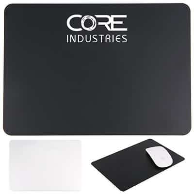 Black metal mouse pad with imprint.