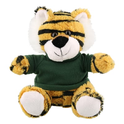 Plush and cotton tiger with forest green shirt blank.