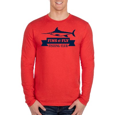 Personalized bright red heather long sleeve tee.