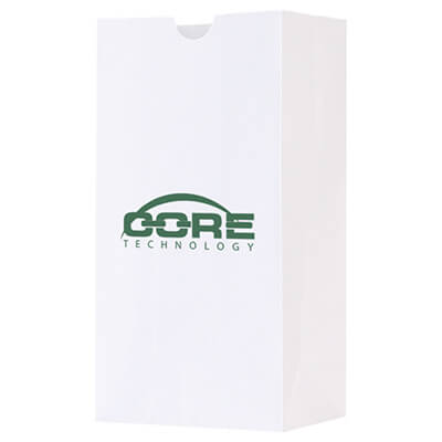 Paper white popcorn recyclable bag with custom imprint.