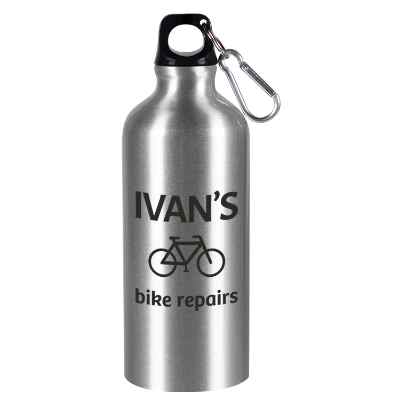 Aluminum red water bottle with custom logo and screw on lid in 20 ounces.