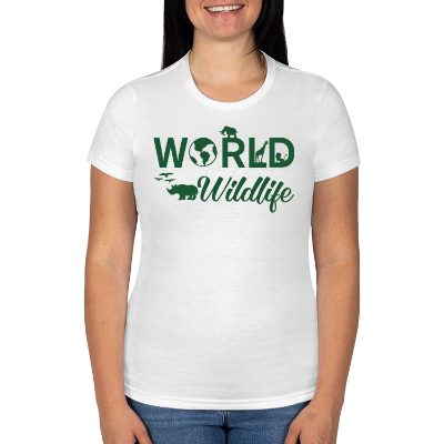 White ladies' custom short-sleeve t-shirt with logo.