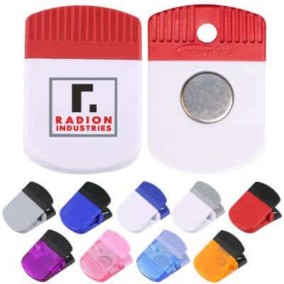 Plastic white with red grip classic magnet chip clip with full color imprint.