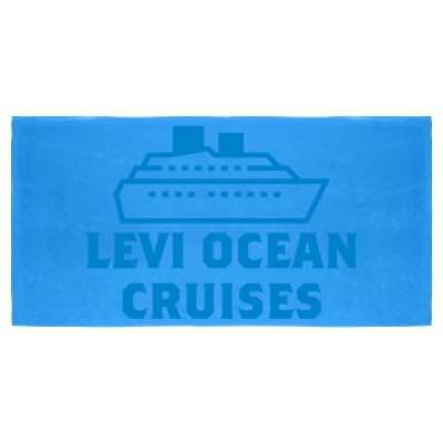 Blue velour beach towel with custom logo