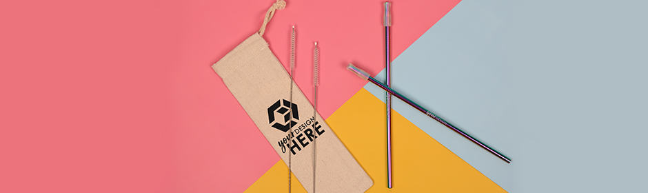 Reusable straw pouch with black imprint