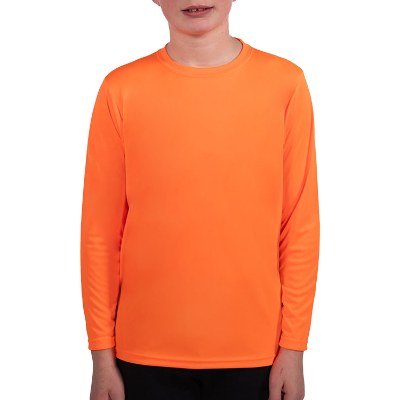 Plain safety orange youth long sleeve tee.