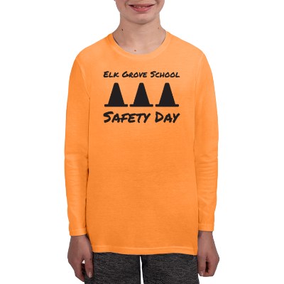 Safety orange youth long sleeve custom t-shirt.
