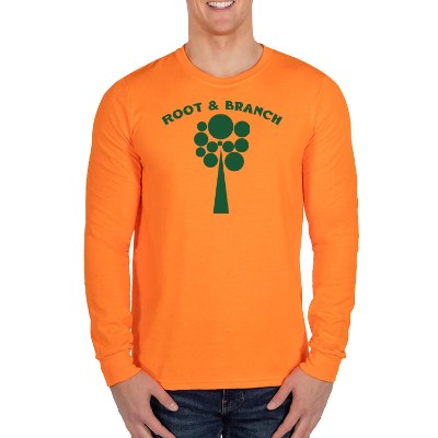 Imprinted safety orange long sleeve t-shirt.