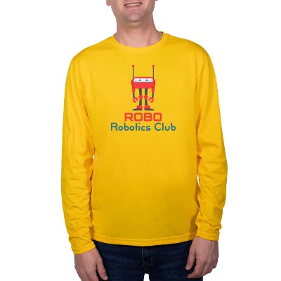 Personalized gold long sleeve tee with full color logo.