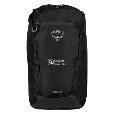 Black recycled polyester backpack with personalized logo.