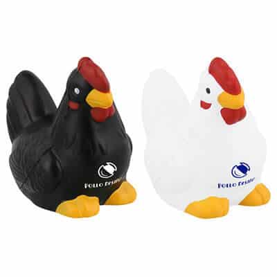 Foam white chicken stress ball with imprinted logo.