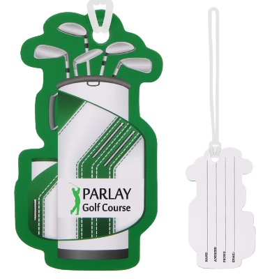Golf bag shaped luggage tag with full color imprint. 