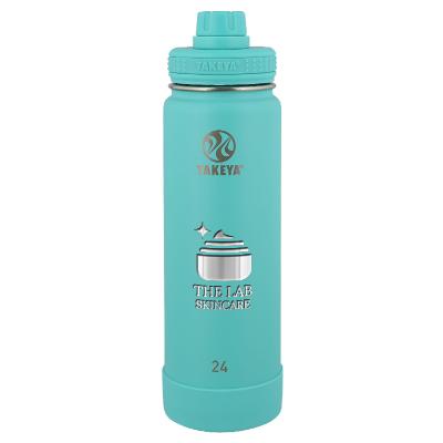 Stainless teal bottle with engraved imprint.