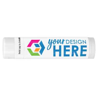 Polypropylene lip balm with a promotional logo.