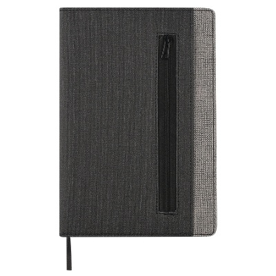 Dark gray zippered linen journal.