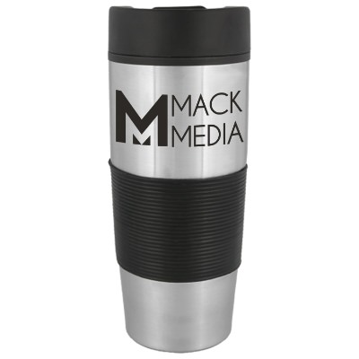 Stainless steel green tumbler with custom logo in 18 ounces.