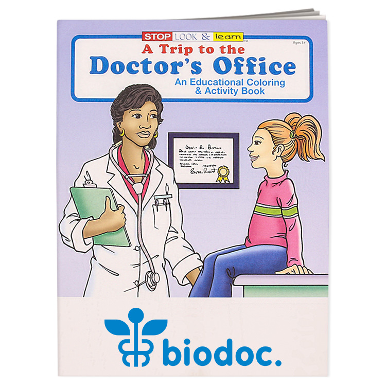 Paper doctor's office coloring book with logoed imprint.