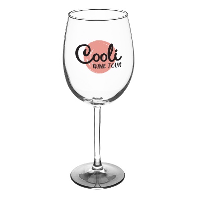 Clear wine glass with full color logo.